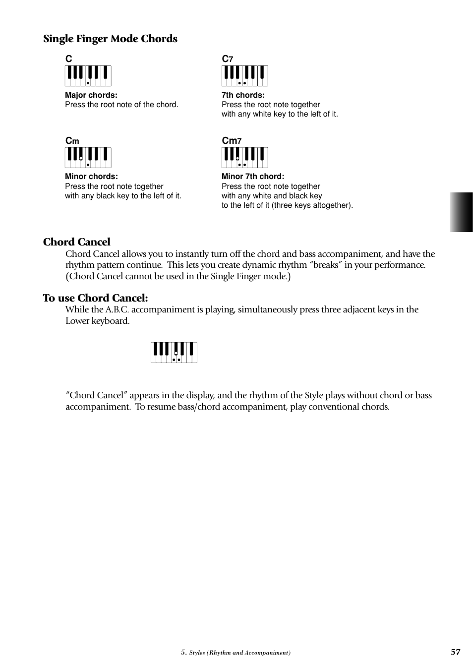 Single finger mode chords chord cancel | Yamaha AR-100 User Manual | Page 63 / 180