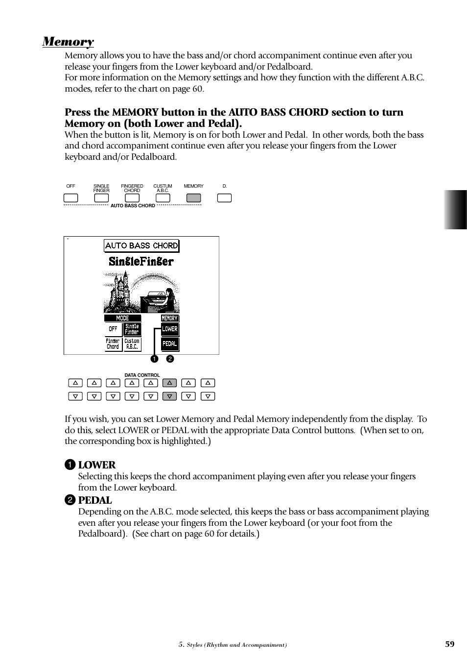 1 lower, 2 pedal | Yamaha AR-100 User Manual | Page 65 / 180