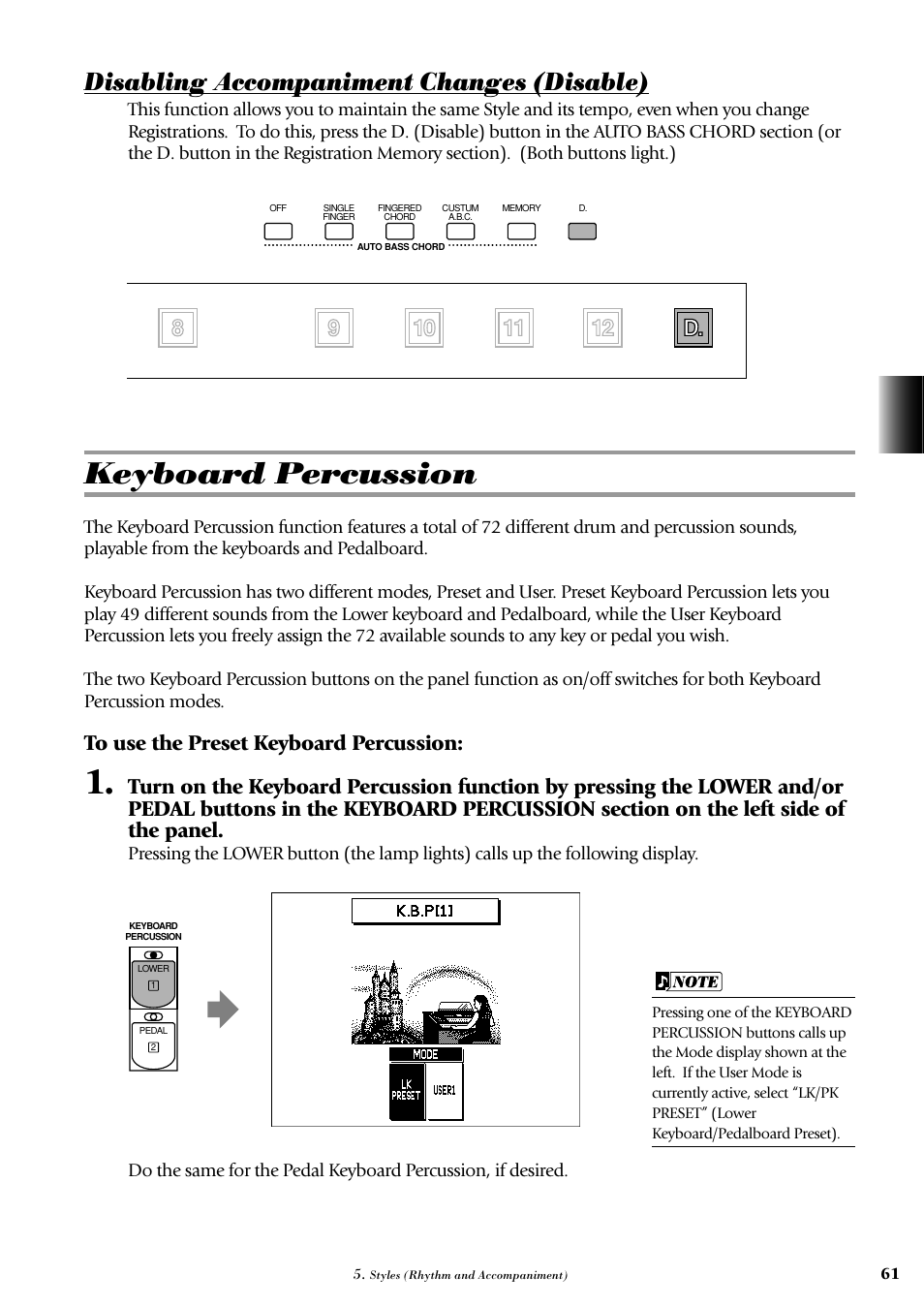Keyboard percussion, Disabling accompaniment changes (disable) | Yamaha AR-100 User Manual | Page 67 / 180