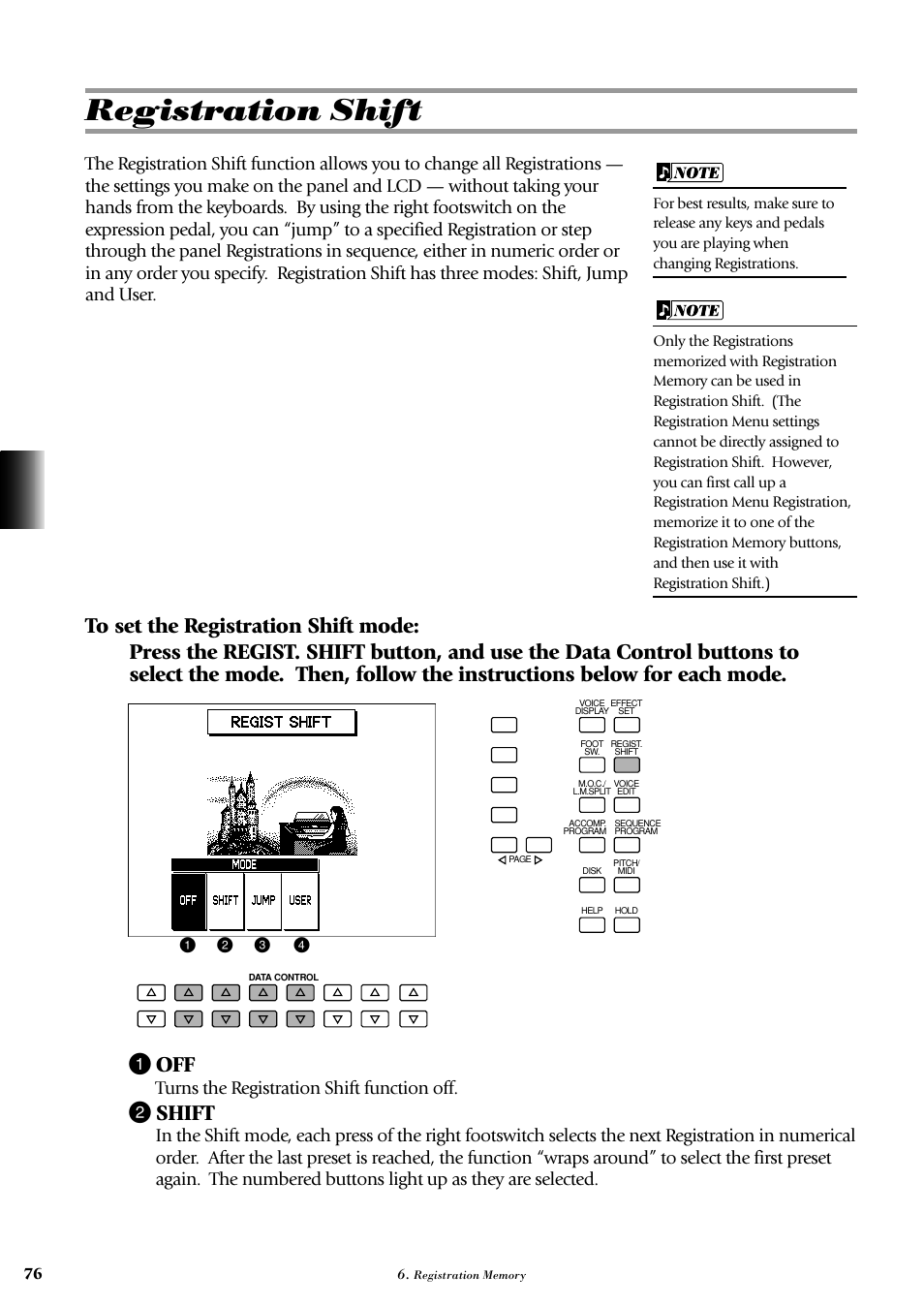 Registration shift, 2 shift, Turns the registration shift function off | Yamaha AR-100 User Manual | Page 82 / 180