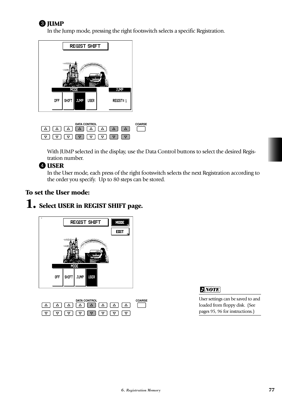 3 jump, 4 user, Select user in regist shift page | Yamaha AR-100 User Manual | Page 83 / 180