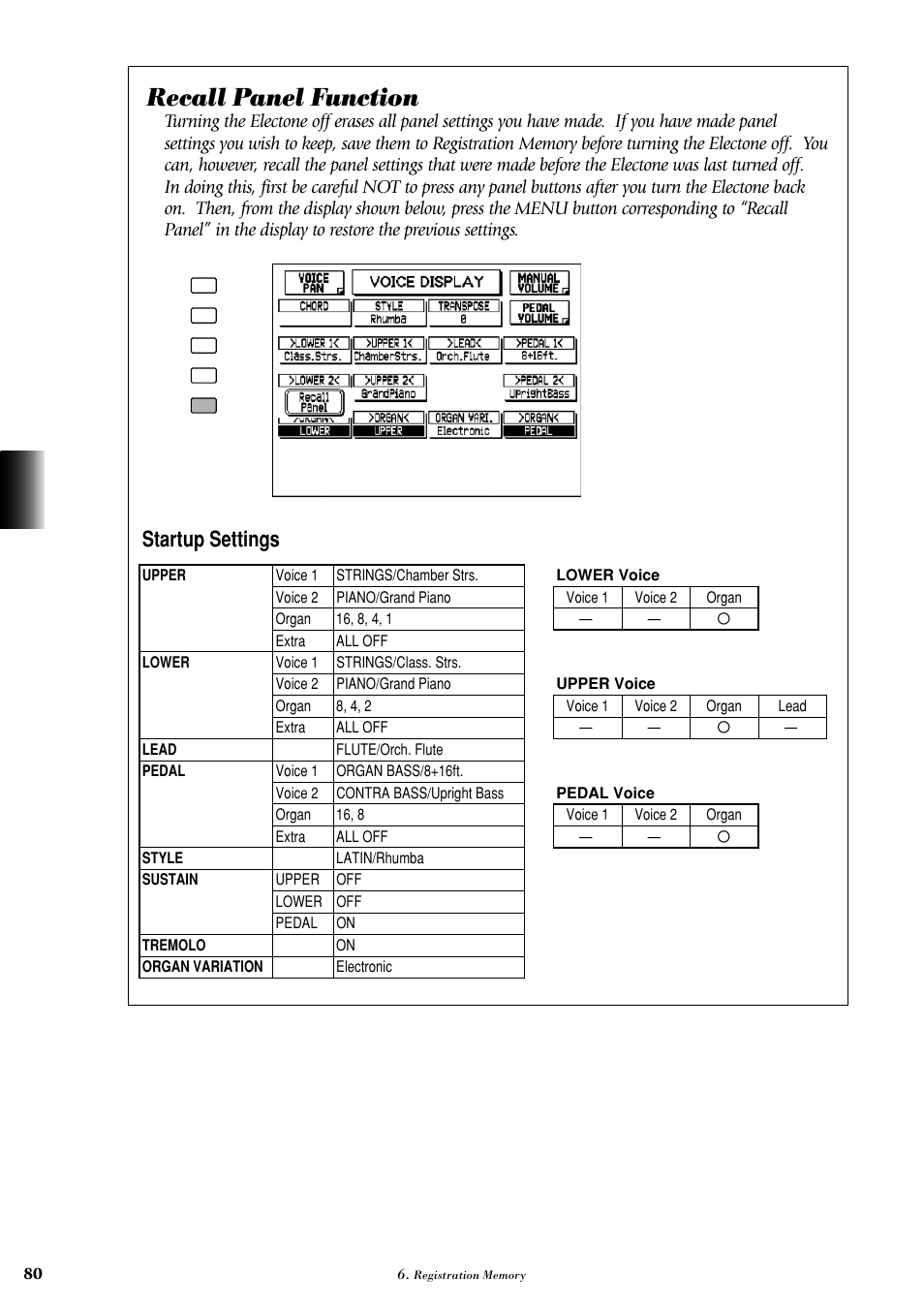 Recall panel function, Startup settings | Yamaha AR-100 User Manual | Page 86 / 180