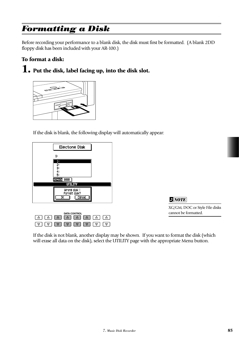 Formatting a disk | Yamaha AR-100 User Manual | Page 91 / 180