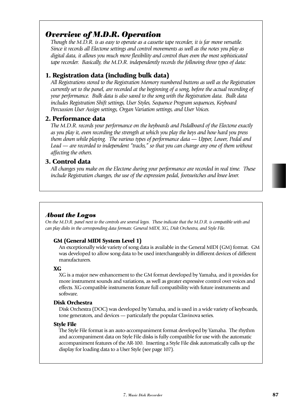 Overview of m.d.r. operation | Yamaha AR-100 User Manual | Page 93 / 180