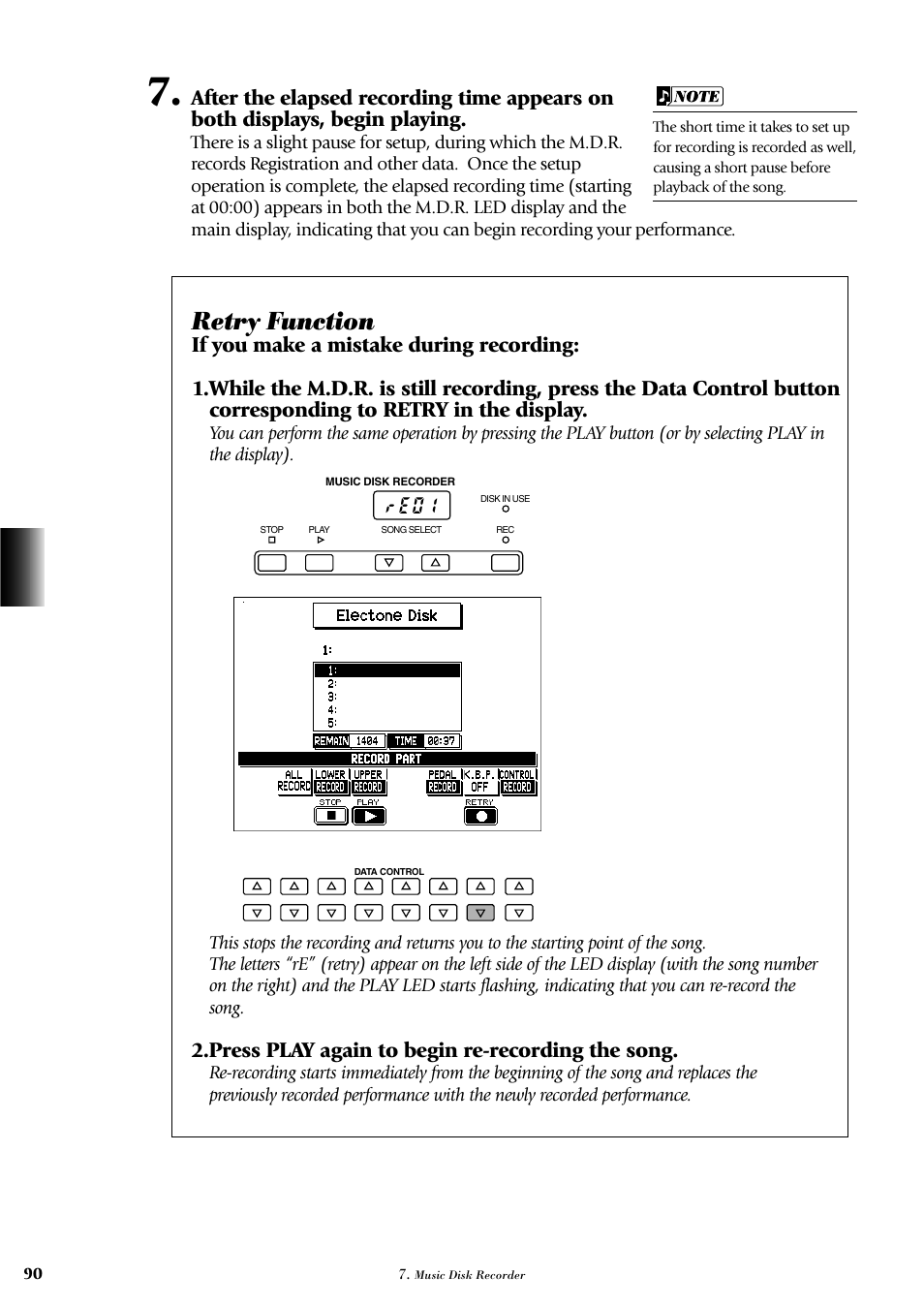 Retry function, Press play again to begin re-recording the song | Yamaha AR-100 User Manual | Page 96 / 180