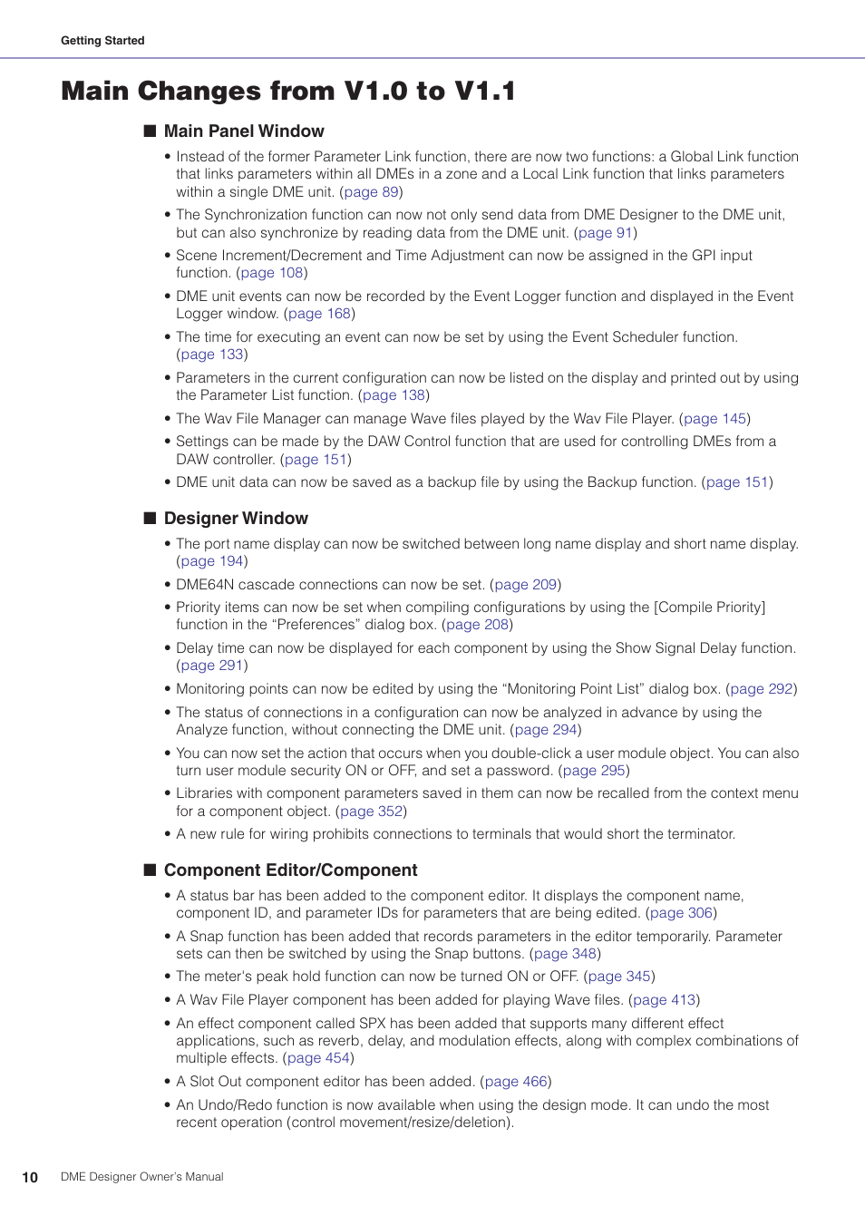 Main changes from v1.0 to v1.1 | Yamaha DME User Manual | Page 10 / 501