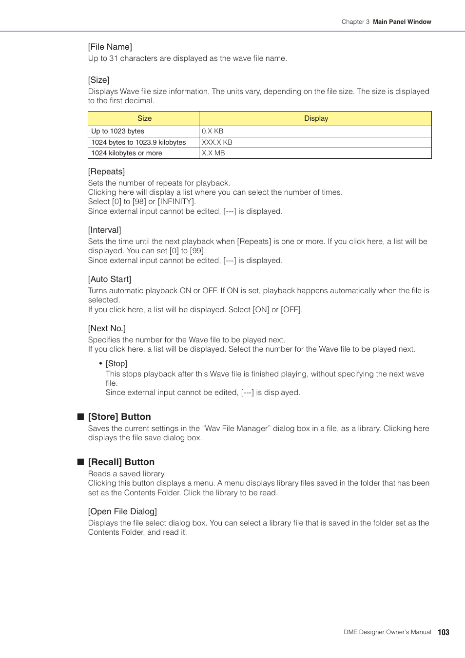 Store] button, Recall] button | Yamaha DME User Manual | Page 103 / 501
