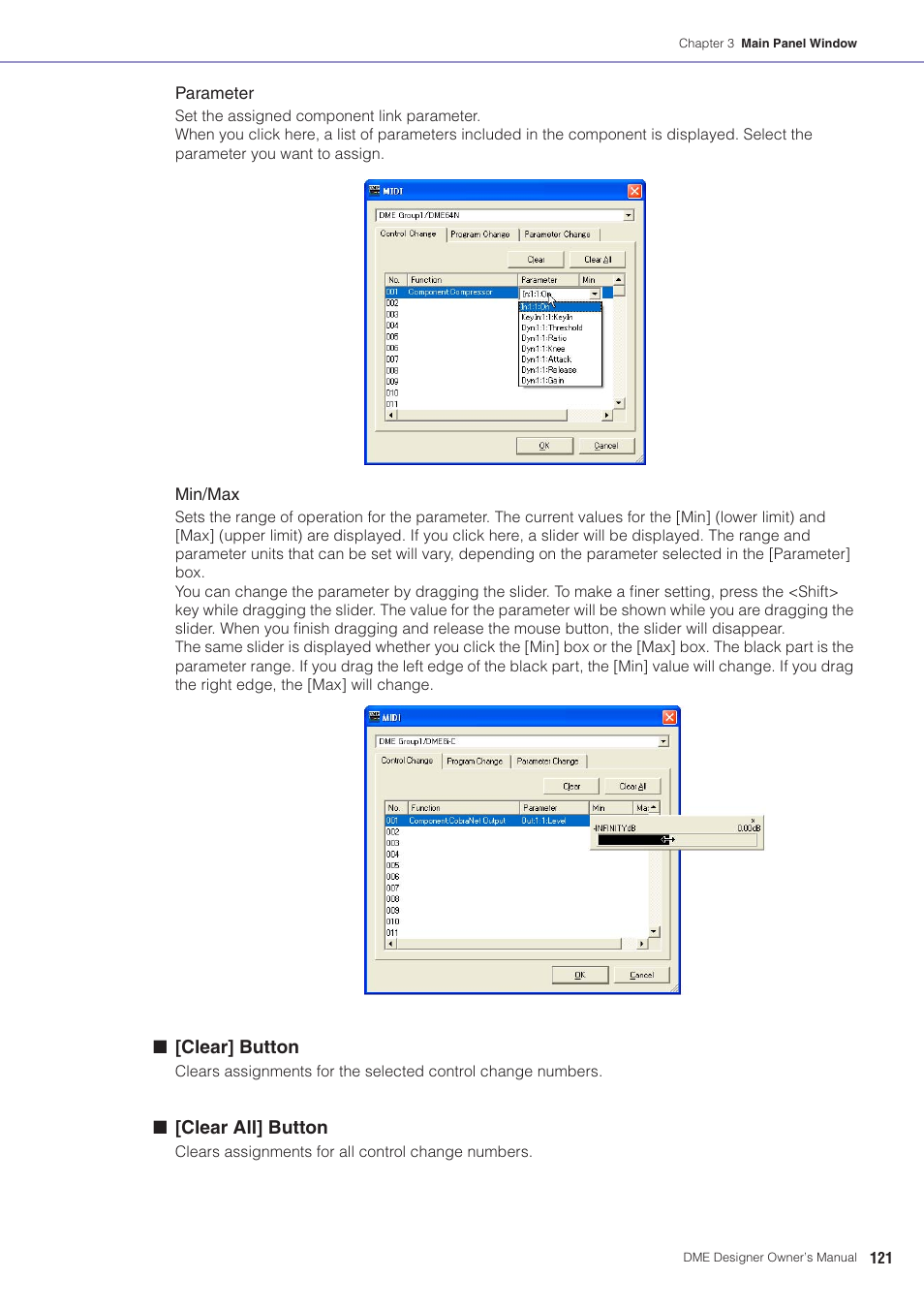 Clear] button, Clear all] button | Yamaha DME User Manual | Page 121 / 501