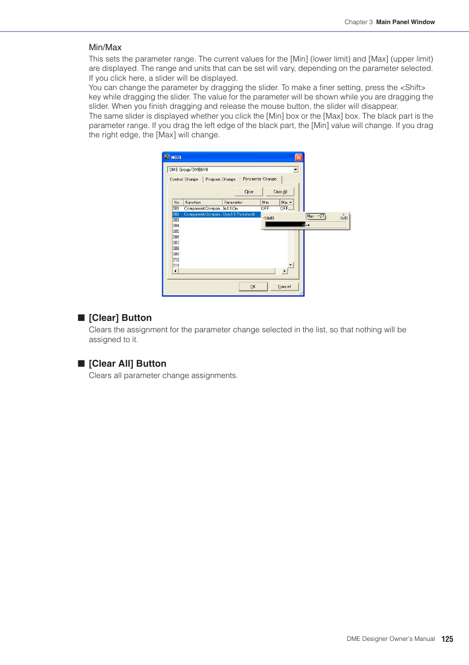 Clear] button, Clear all] button | Yamaha DME User Manual | Page 125 / 501