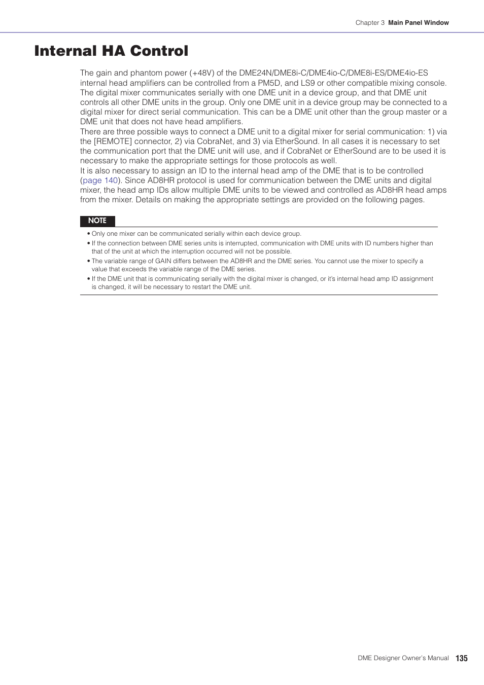 Internal ha control, Om a pm5d or other compatible mixing console | Yamaha DME User Manual | Page 135 / 501