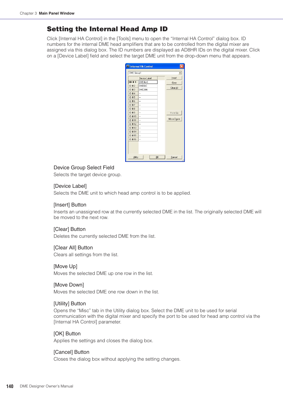 Setting the internal head amp id | Yamaha DME User Manual | Page 140 / 501
