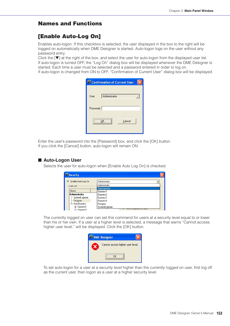 Names and functions [enable auto-log on | Yamaha DME User Manual | Page 153 / 501