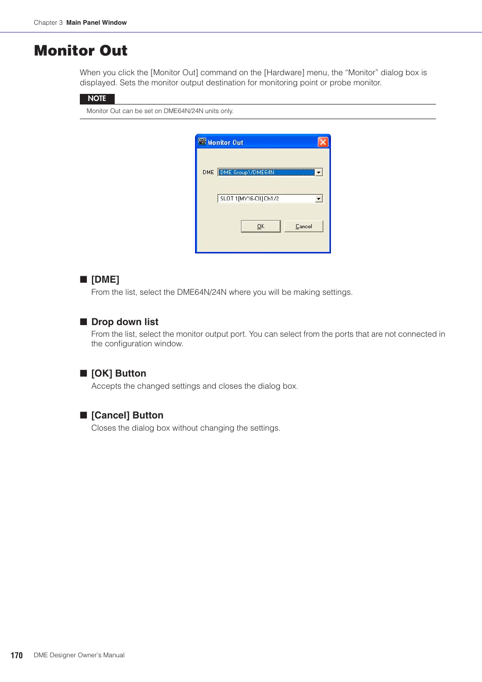 Monitor out, See “monitor out” on | Yamaha DME User Manual | Page 170 / 501