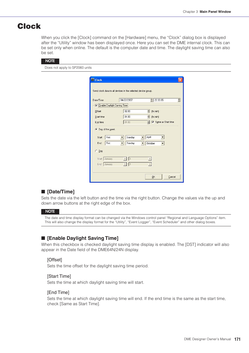 Clock, Dst), See “clock” on | Yamaha DME User Manual | Page 171 / 501