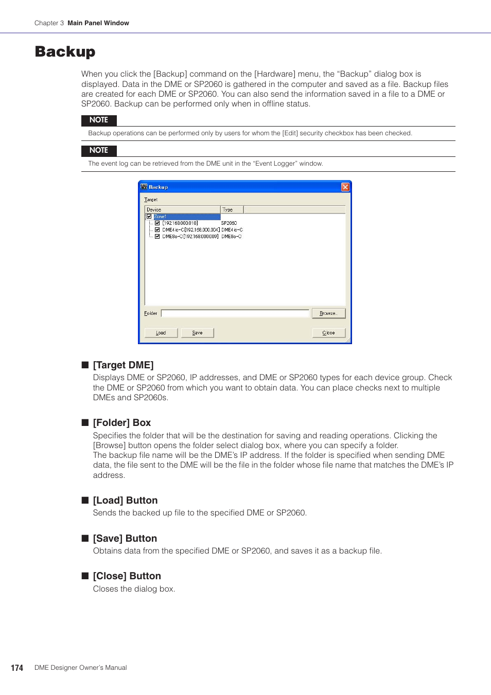 Backup, See “backup” on | Yamaha DME User Manual | Page 174 / 501