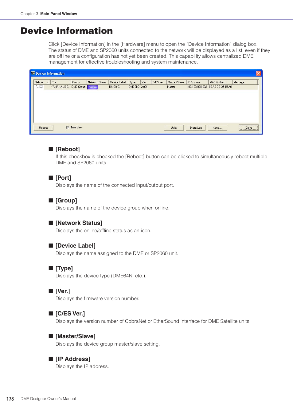 Device information | Yamaha DME User Manual | Page 178 / 501