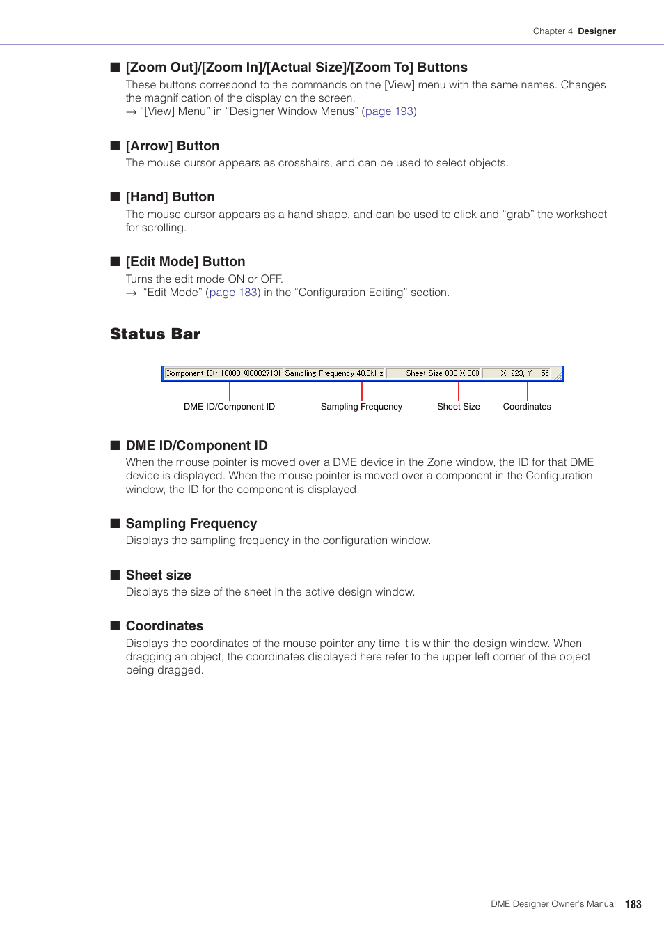 Status bar | Yamaha DME User Manual | Page 183 / 501