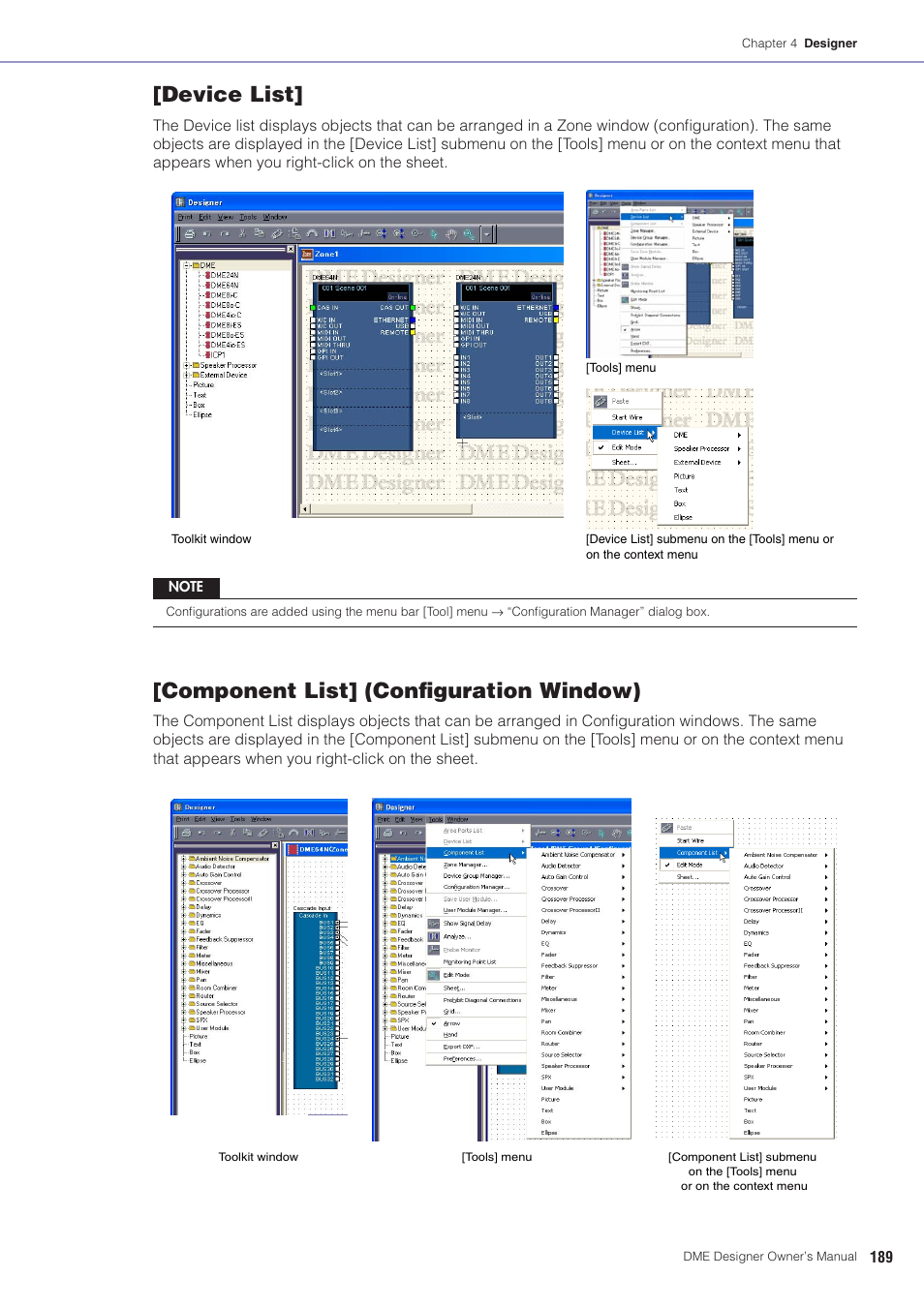 Device list, Component list] (configuration window) | Yamaha DME User Manual | Page 189 / 501