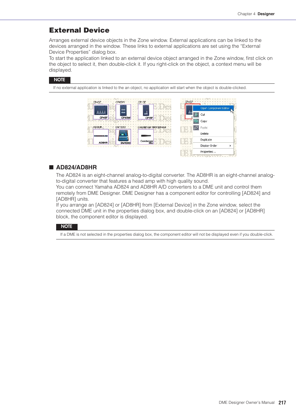 External device, Ad824/ad8hr | Yamaha DME User Manual | Page 217 / 501