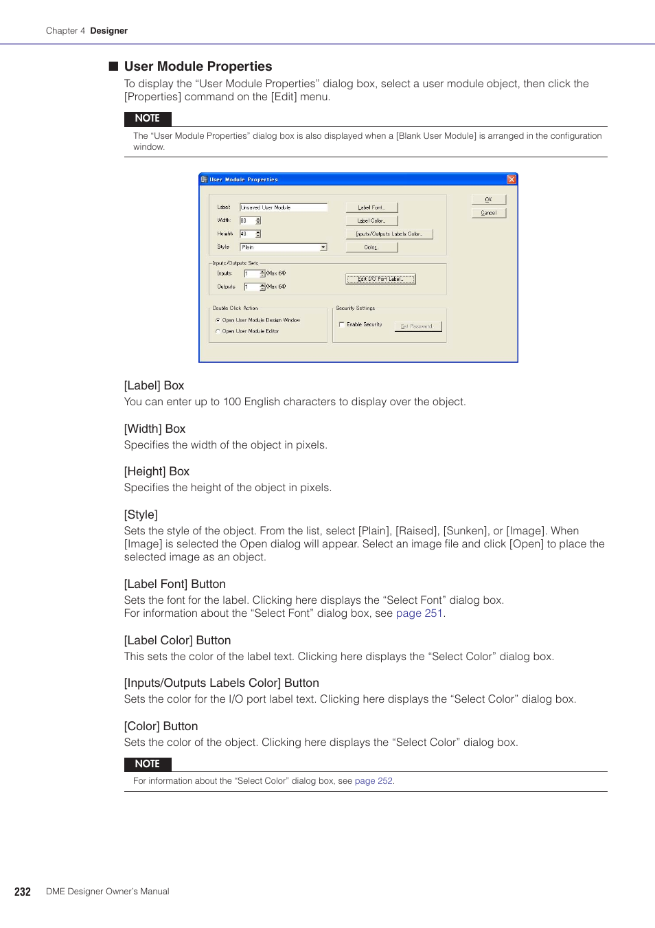 User module properties | Yamaha DME User Manual | Page 232 / 501