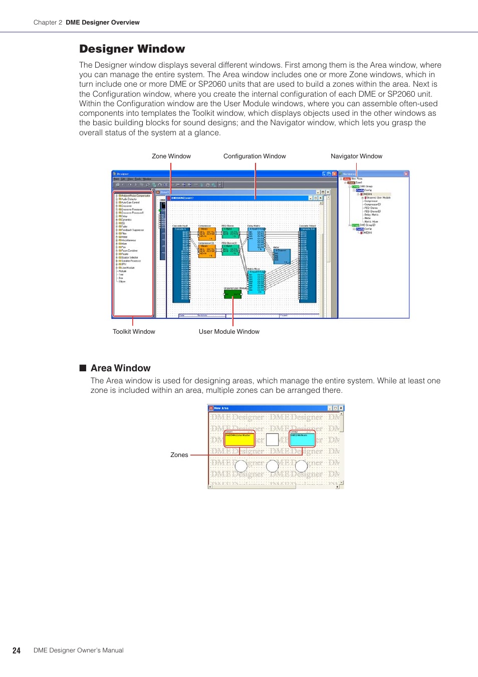 Designer window, Area window | Yamaha DME User Manual | Page 24 / 501