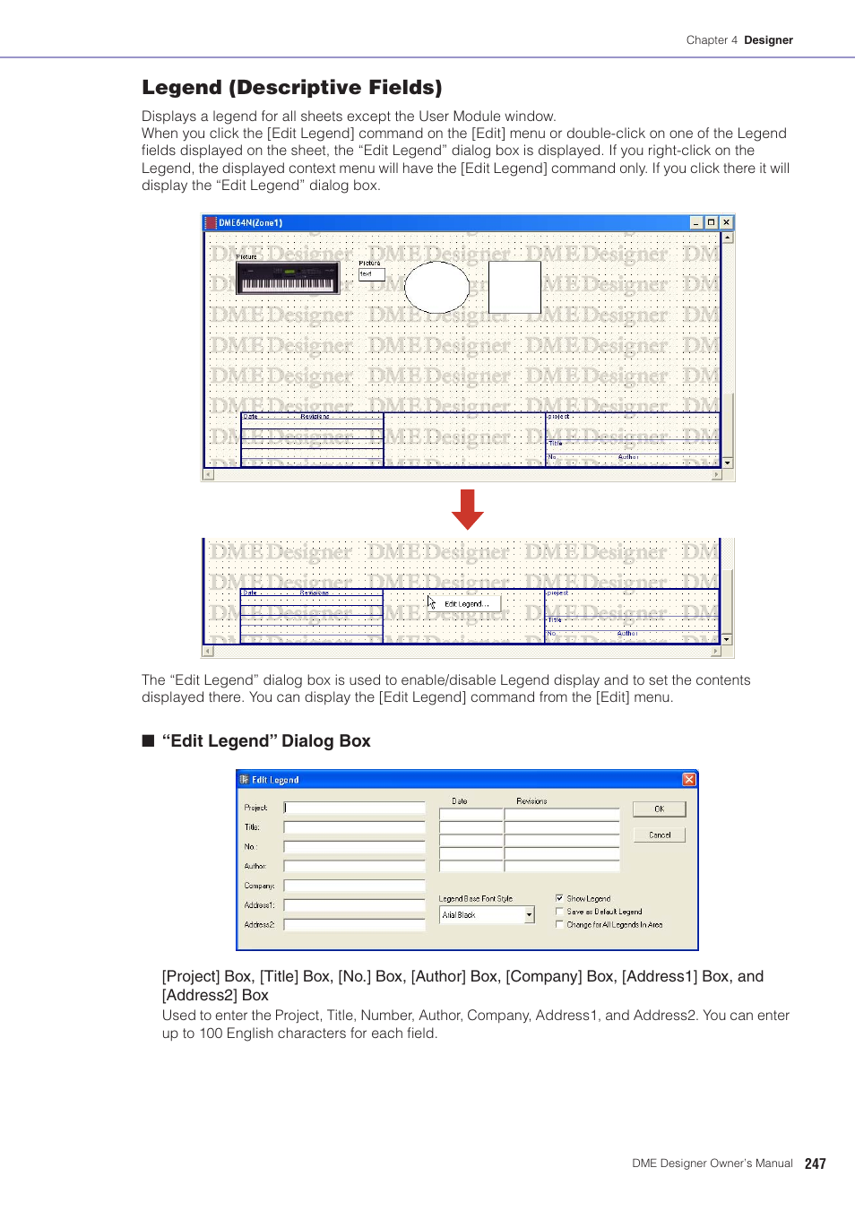 Legend (descriptive fields)” in “objects, Legend (descriptive fields) | Yamaha DME User Manual | Page 247 / 501