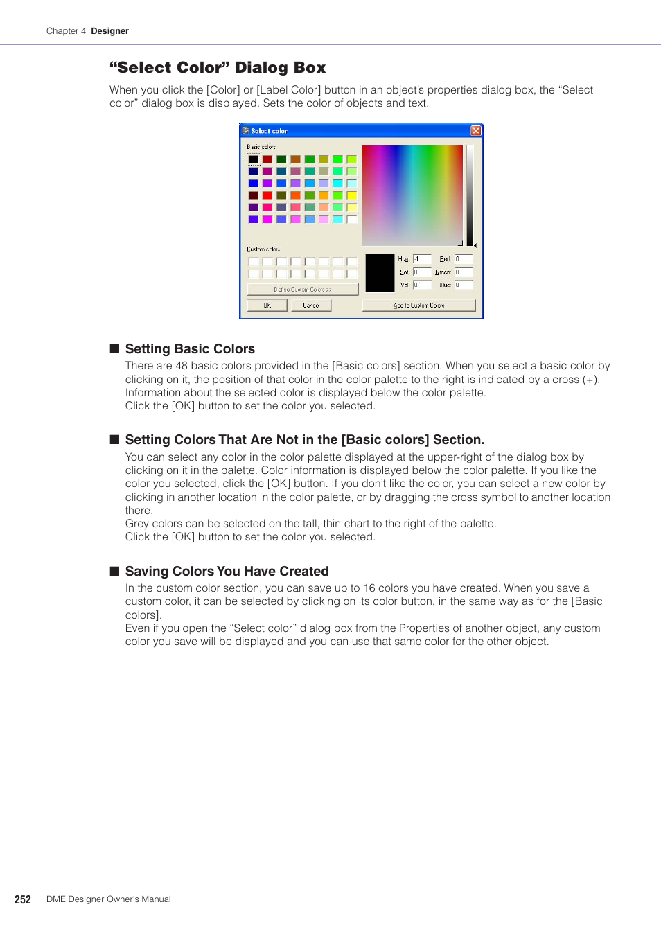 Select color” dialog box | Yamaha DME User Manual | Page 252 / 501