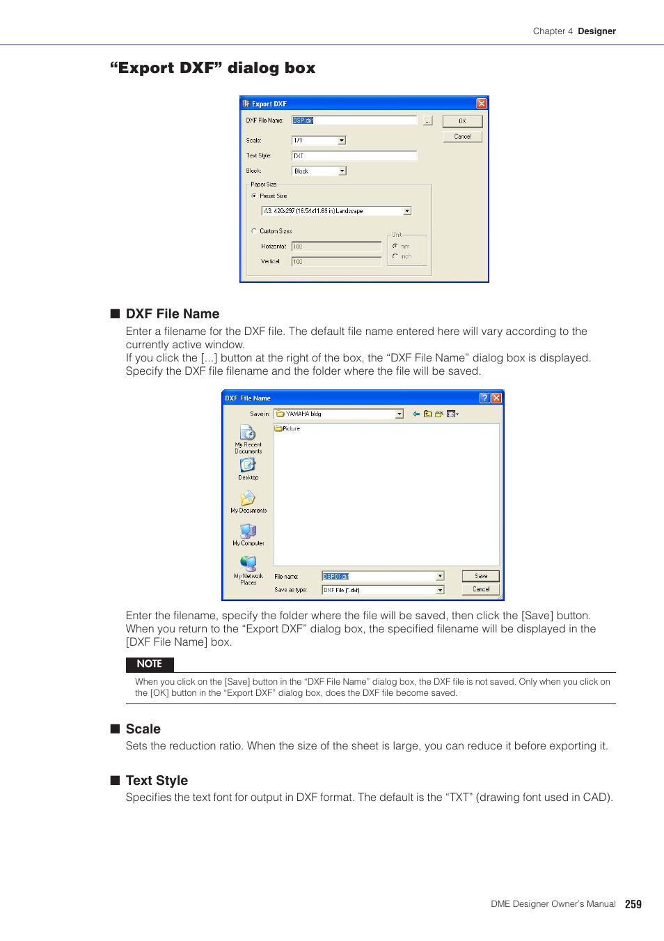 Export dxf” dialog box | Yamaha DME User Manual | Page 259 / 501