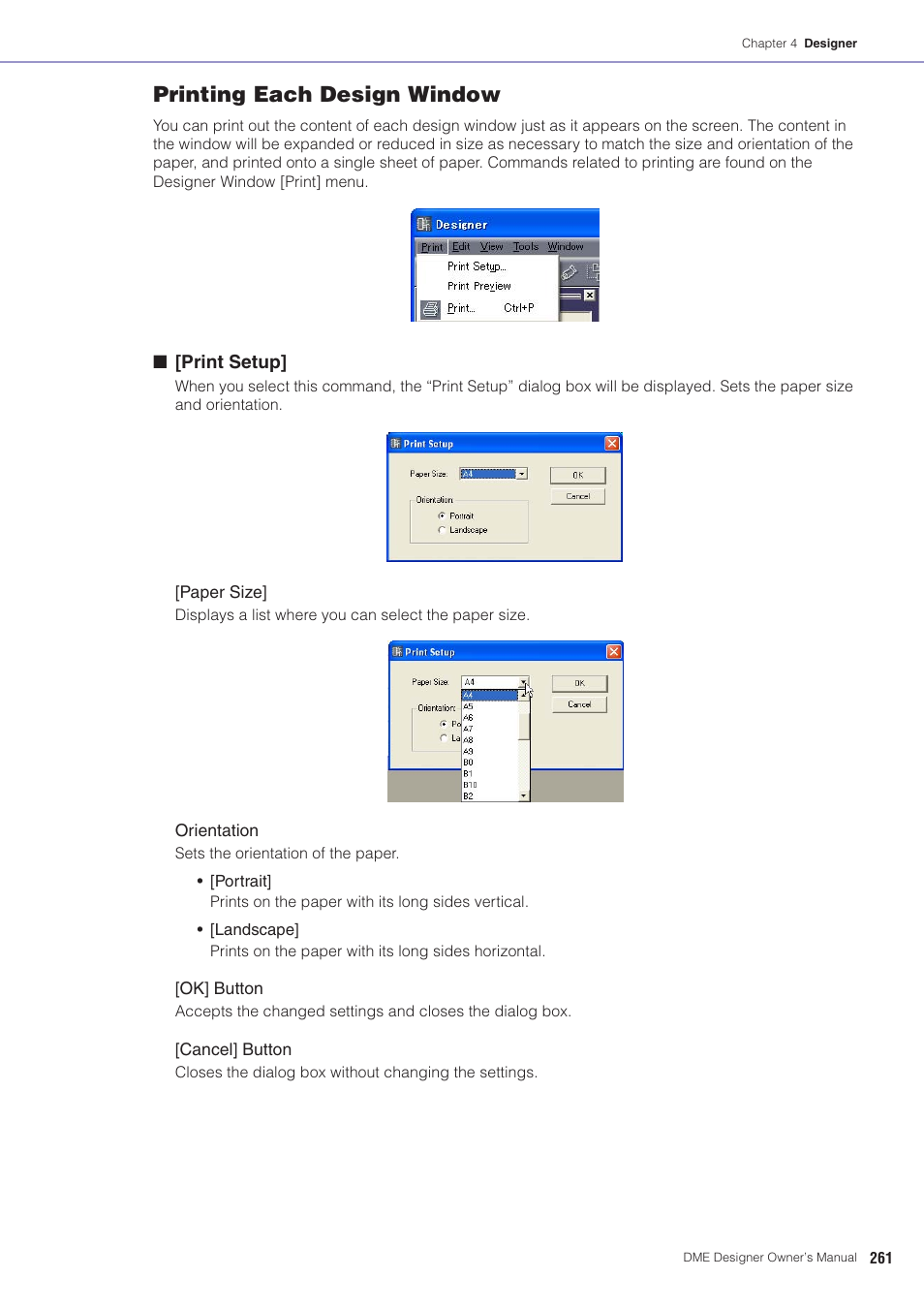 Ed settings and operations, Printing each design window | Yamaha DME User Manual | Page 261 / 501