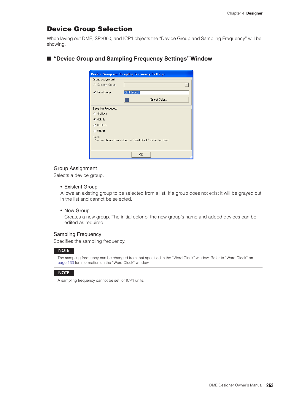Device group selection | Yamaha DME User Manual | Page 263 / 501