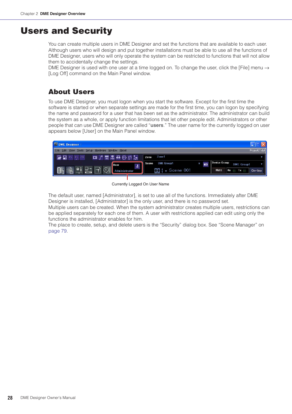 Users and security, About users | Yamaha DME User Manual | Page 28 / 501