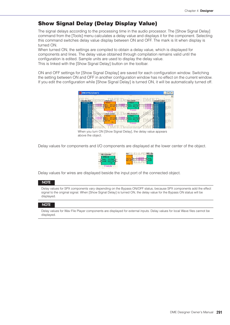 Alue)" in "configuration window, Show signal delay (delay display value) | Yamaha DME User Manual | Page 291 / 501