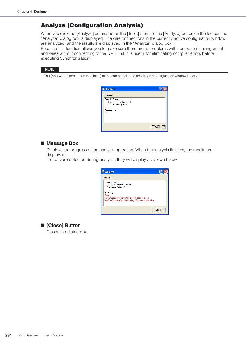 Analyze (configuration analysis) | Yamaha DME User Manual | Page 294 / 501