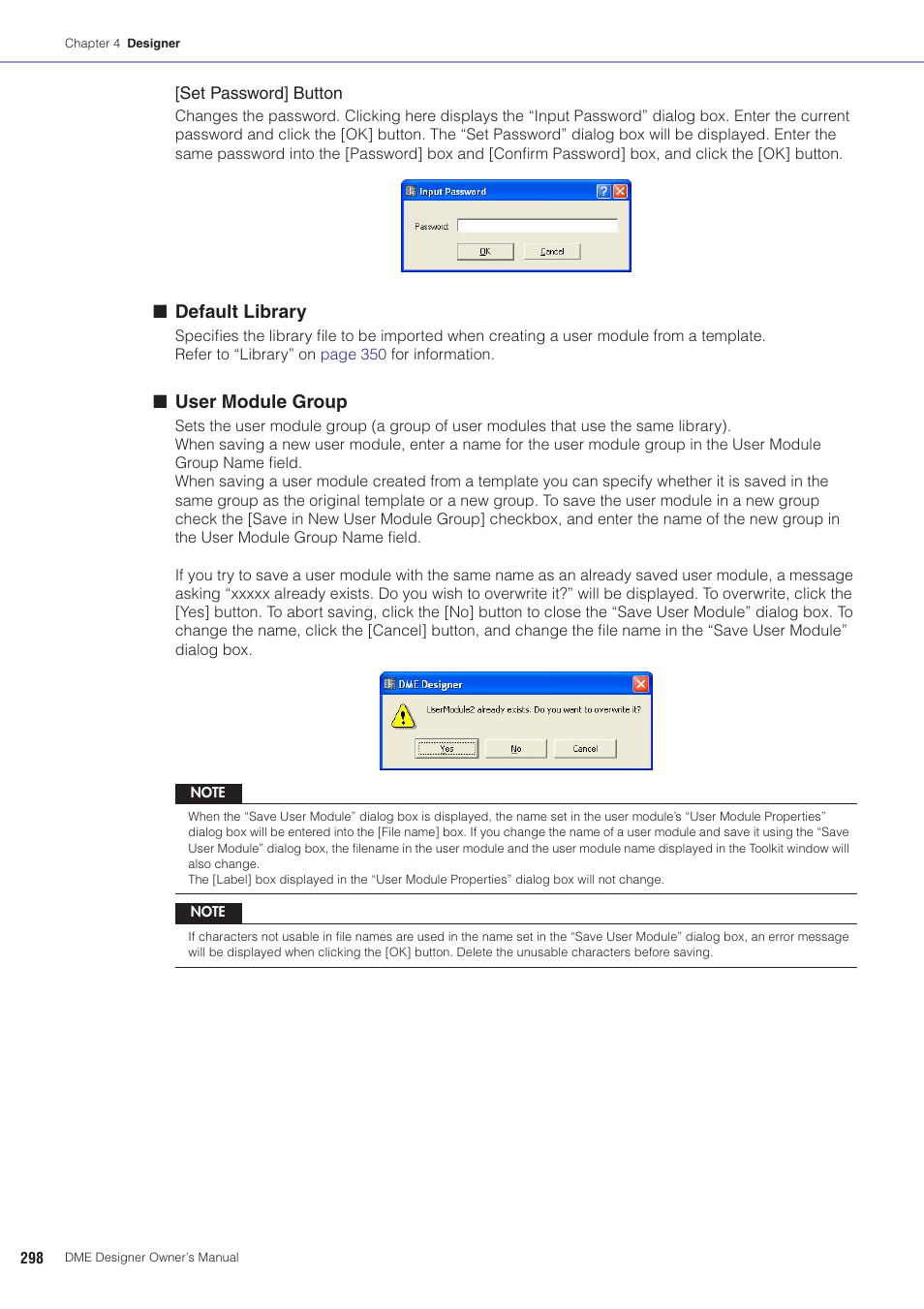 Default library, User module group | Yamaha DME User Manual | Page 298 / 501