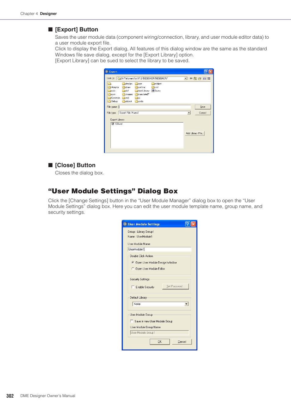 User module settings” dialog box | Yamaha DME User Manual | Page 302 / 501