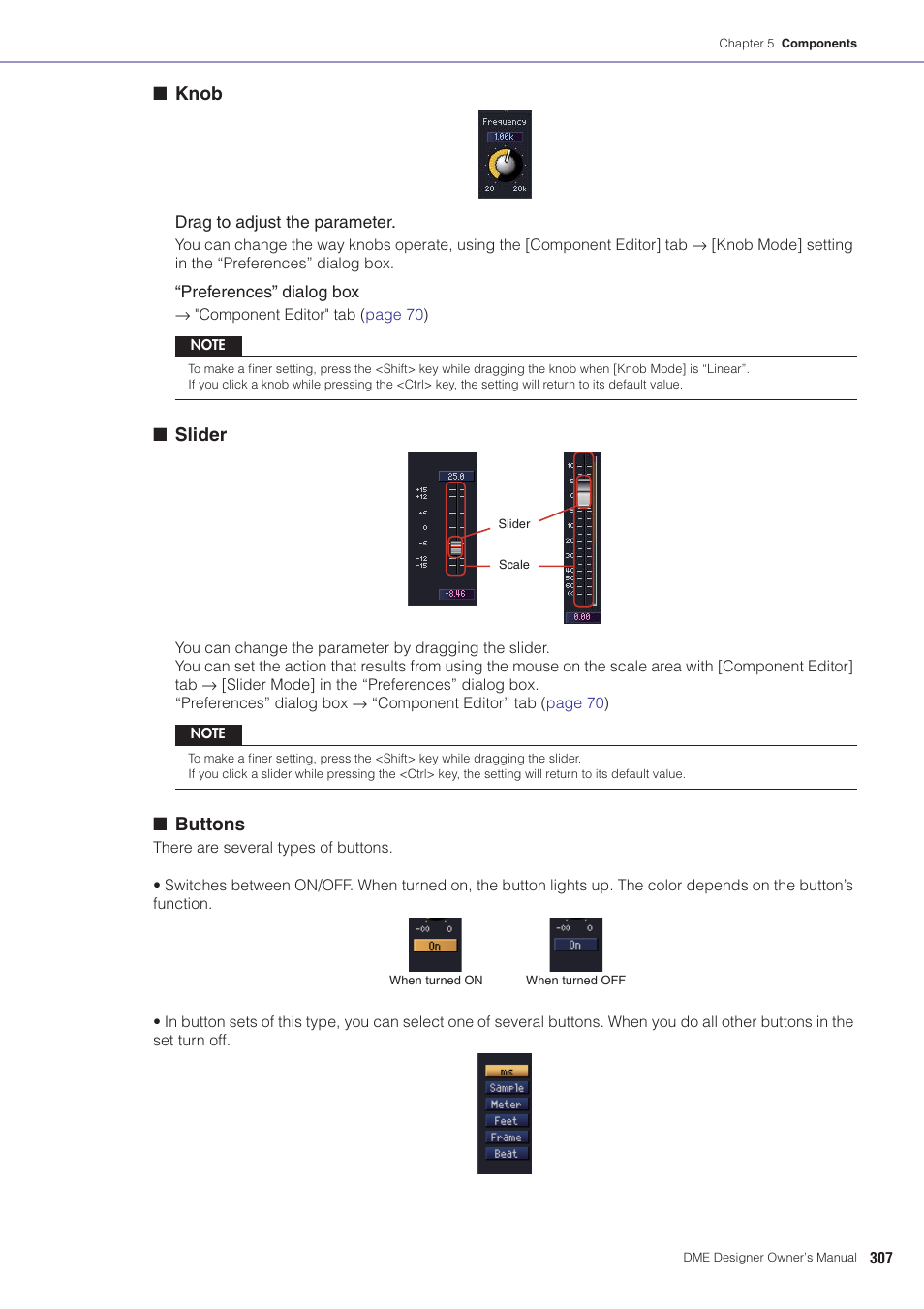 Knob, Slider, Buttons | Yamaha DME User Manual | Page 307 / 501
