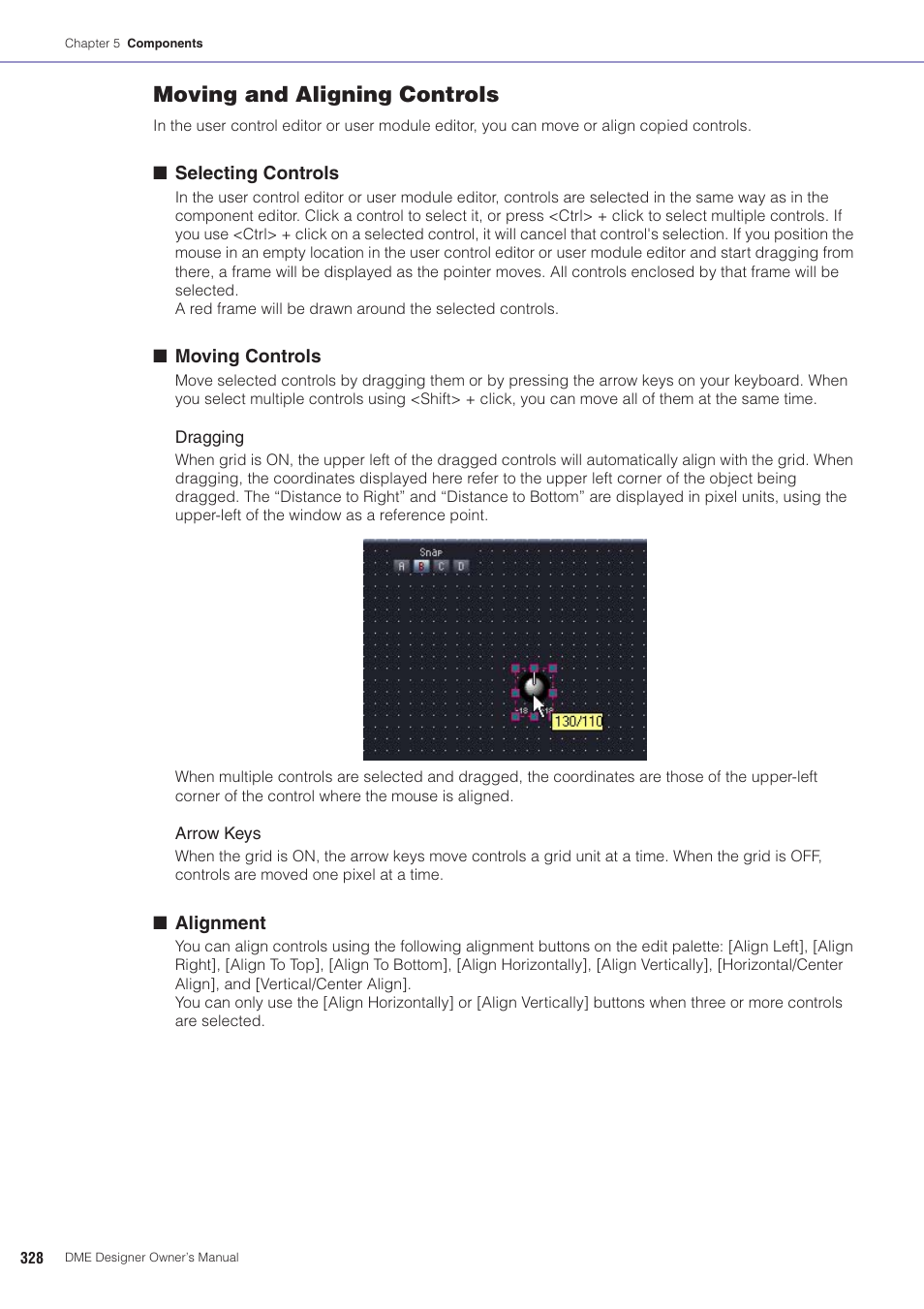 Moving and aligning controls | Yamaha DME User Manual | Page 328 / 501
