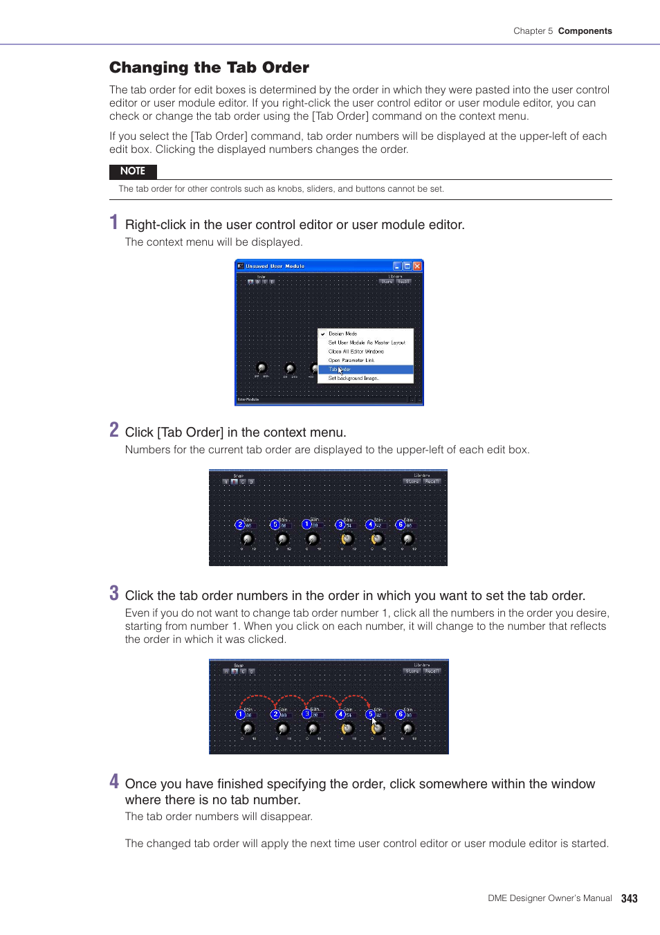 Changing the tab order | Yamaha DME User Manual | Page 343 / 501