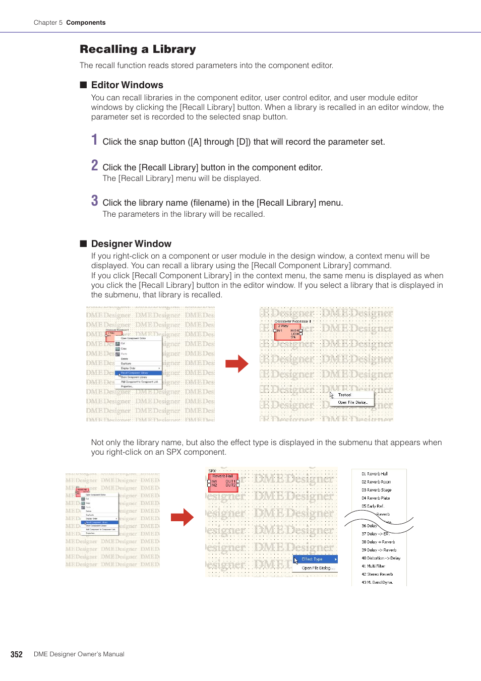 For a component object, Recalling a library | Yamaha DME User Manual | Page 352 / 501