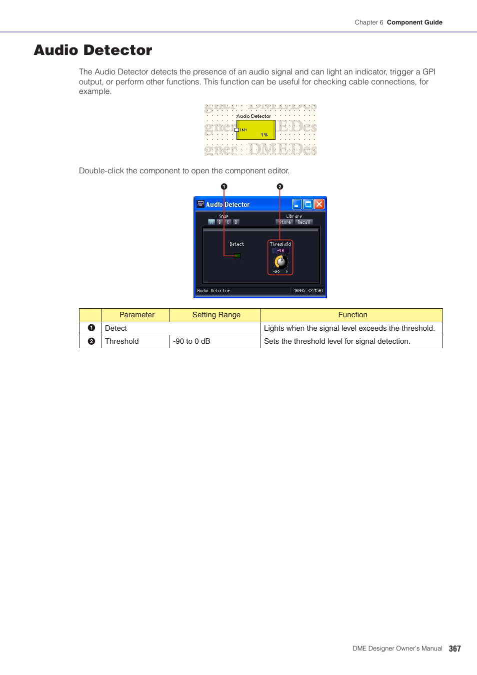 Audio detector, Audio detector component added | Yamaha DME User Manual | Page 367 / 501