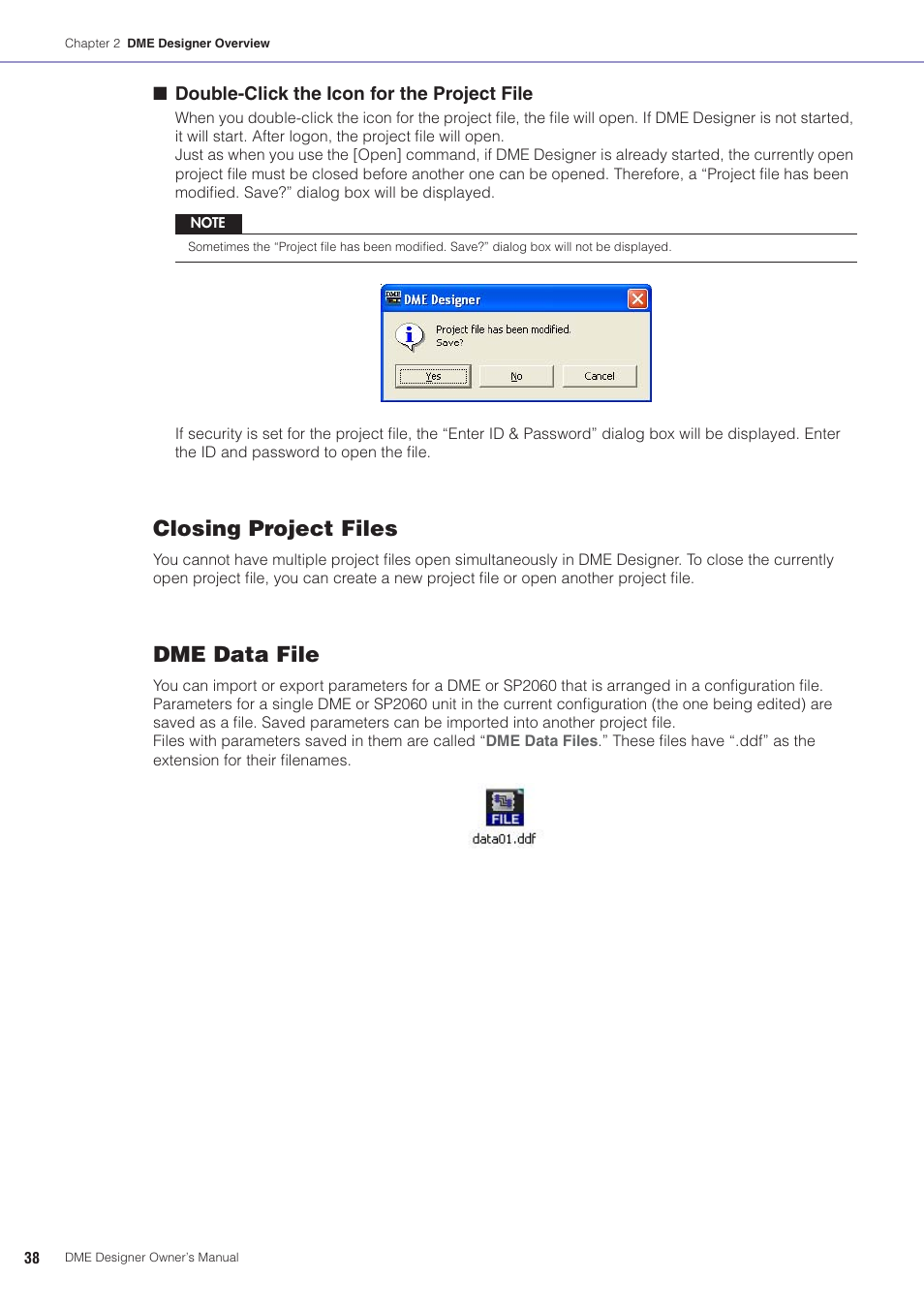Closing project files, Dme data file | Yamaha DME User Manual | Page 38 / 501