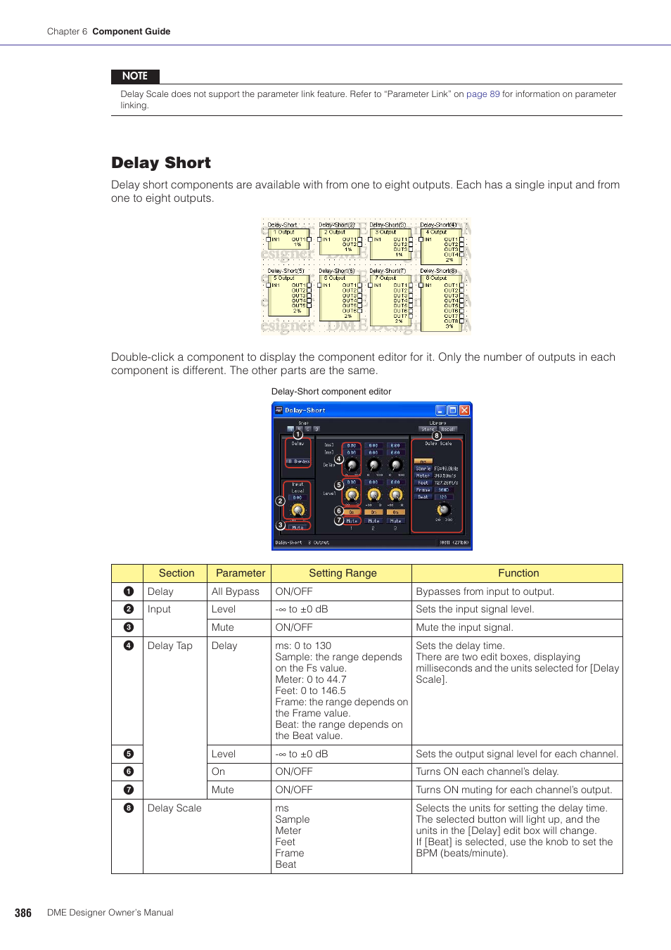 Delay short | Yamaha DME User Manual | Page 386 / 501