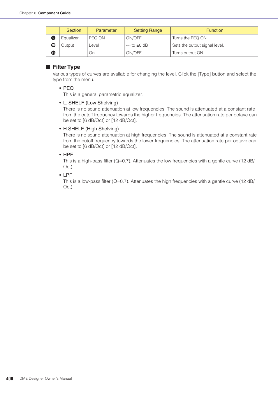 Filter type | Yamaha DME User Manual | Page 400 / 501