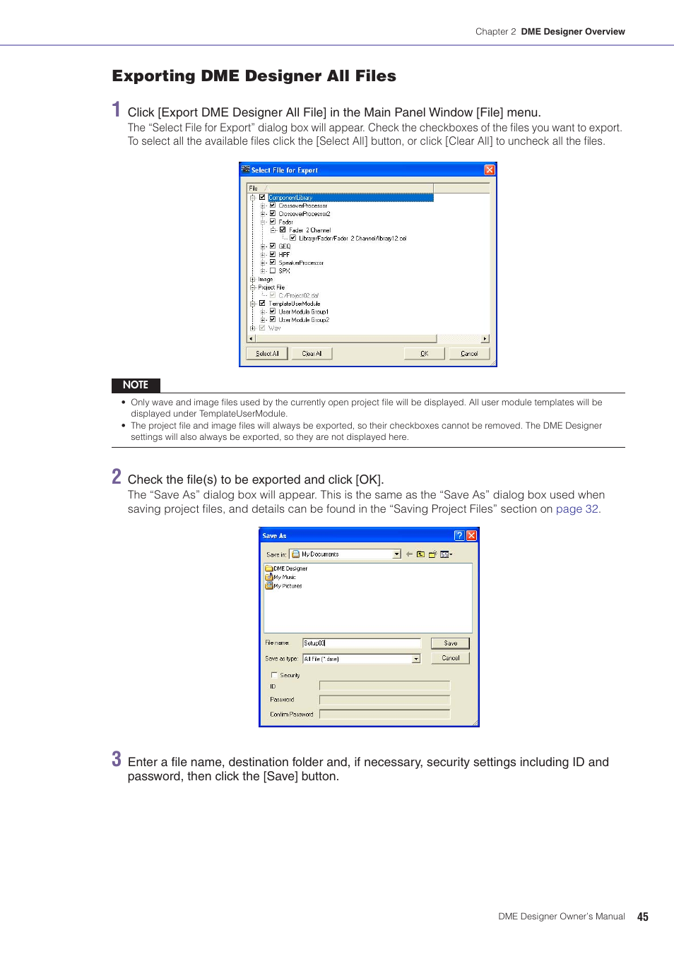 Exporting dme designer all files | Yamaha DME User Manual | Page 45 / 501