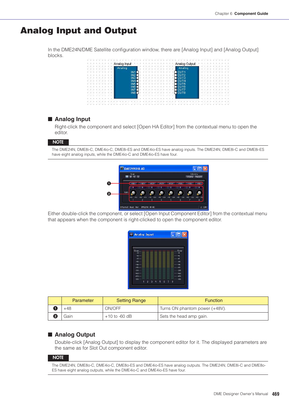 Analog input and output, Analog input, Analog output | Yamaha DME User Manual | Page 469 / 501