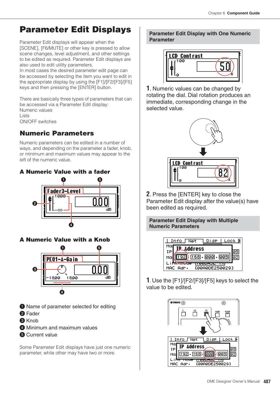 Parameter edit displays, Numeric parameters | Yamaha DME User Manual | Page 487 / 501