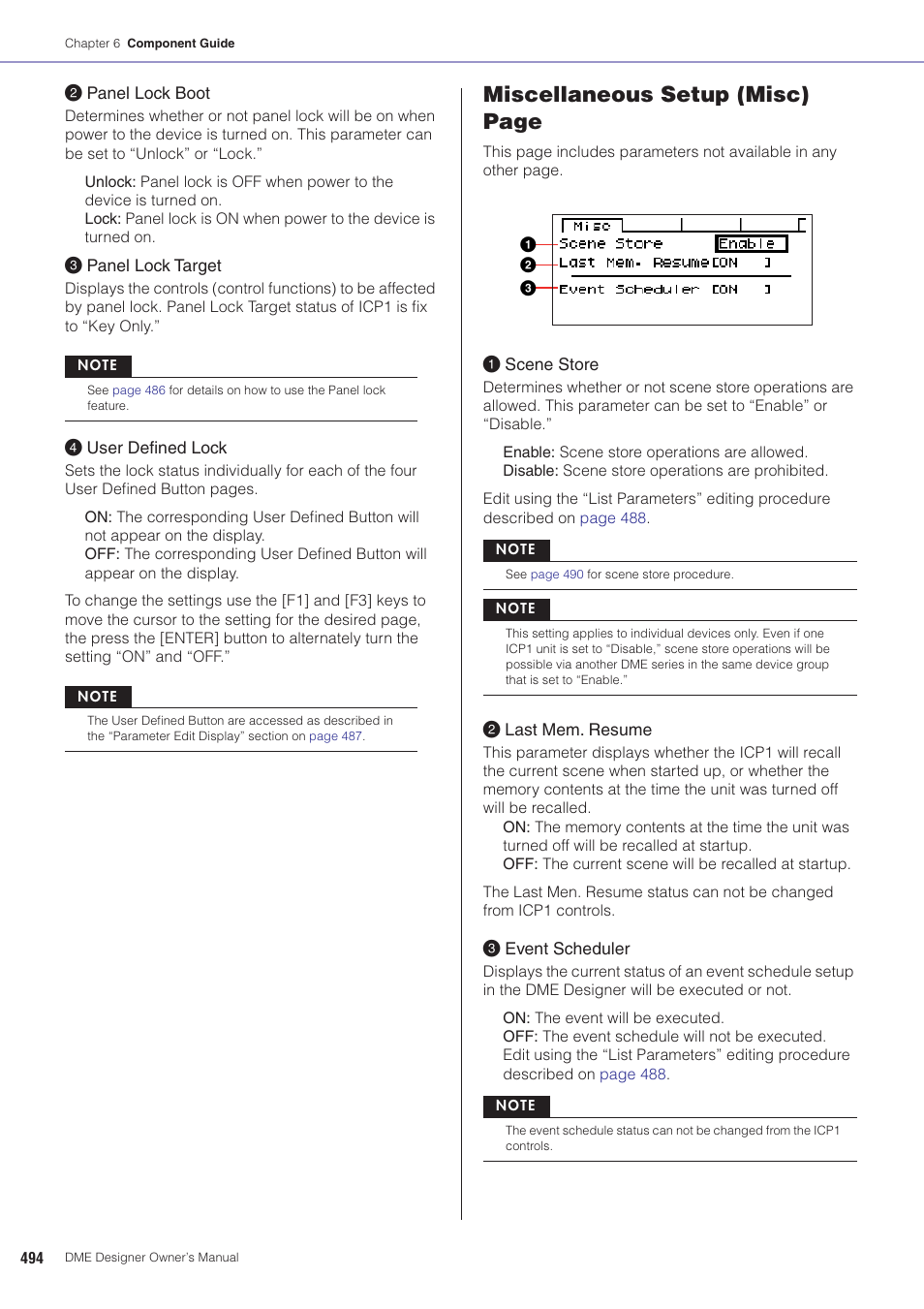 Miscellaneous setup (misc) page | Yamaha DME User Manual | Page 494 / 501