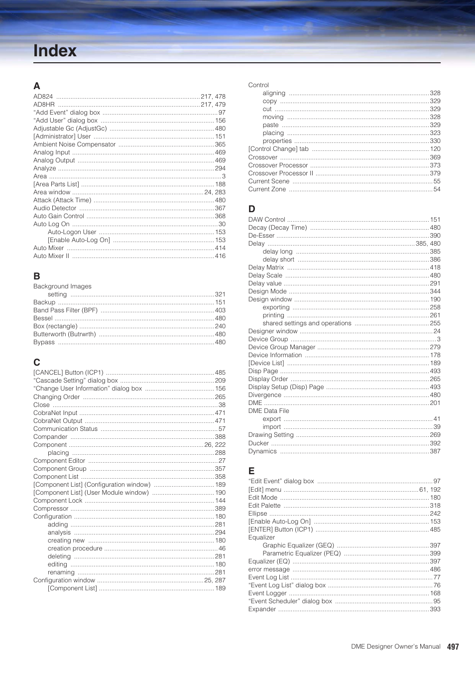 Index | Yamaha DME User Manual | Page 497 / 501