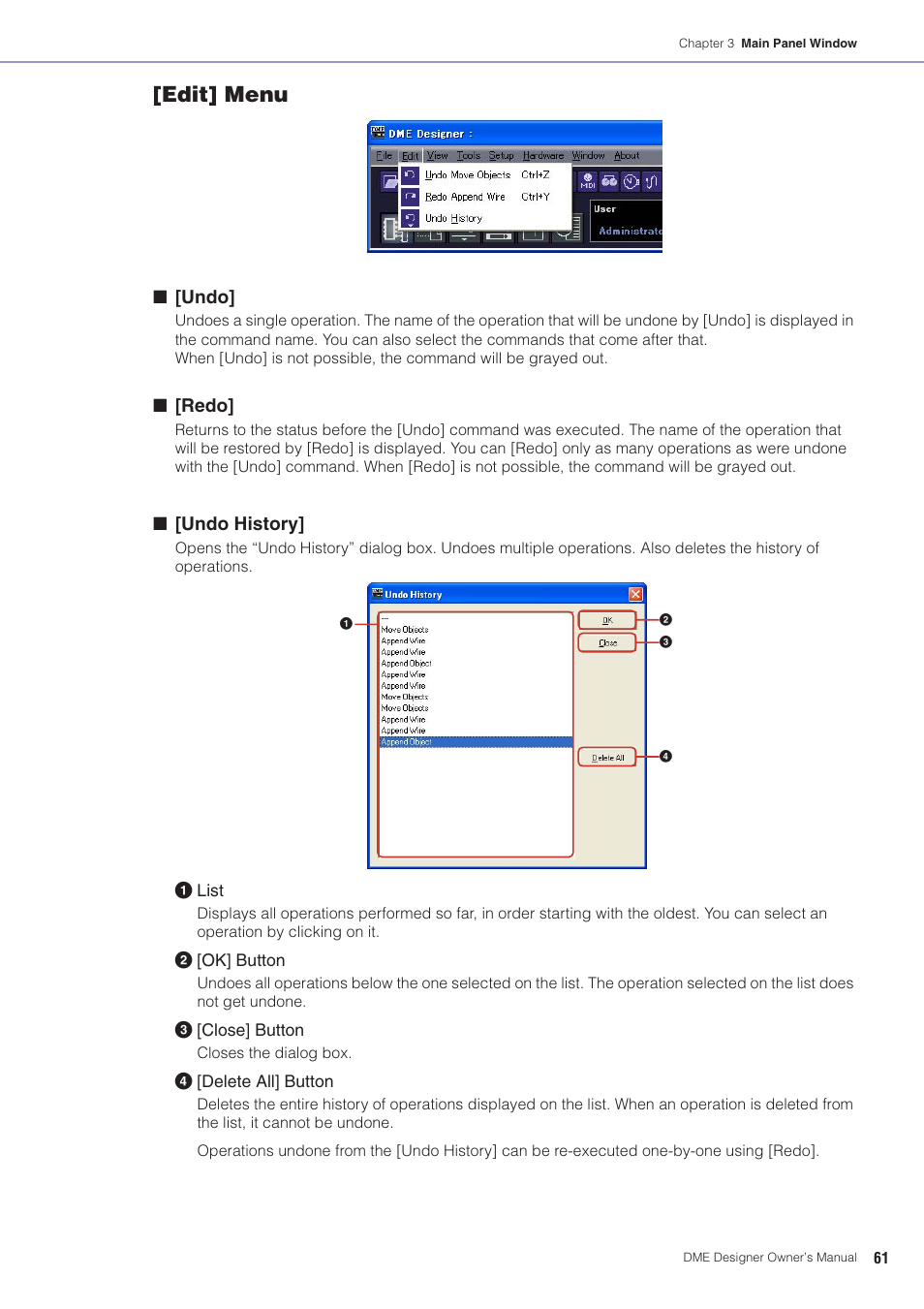 Y] on the [edit] menu, Edit] menu | Yamaha DME User Manual | Page 61 / 501