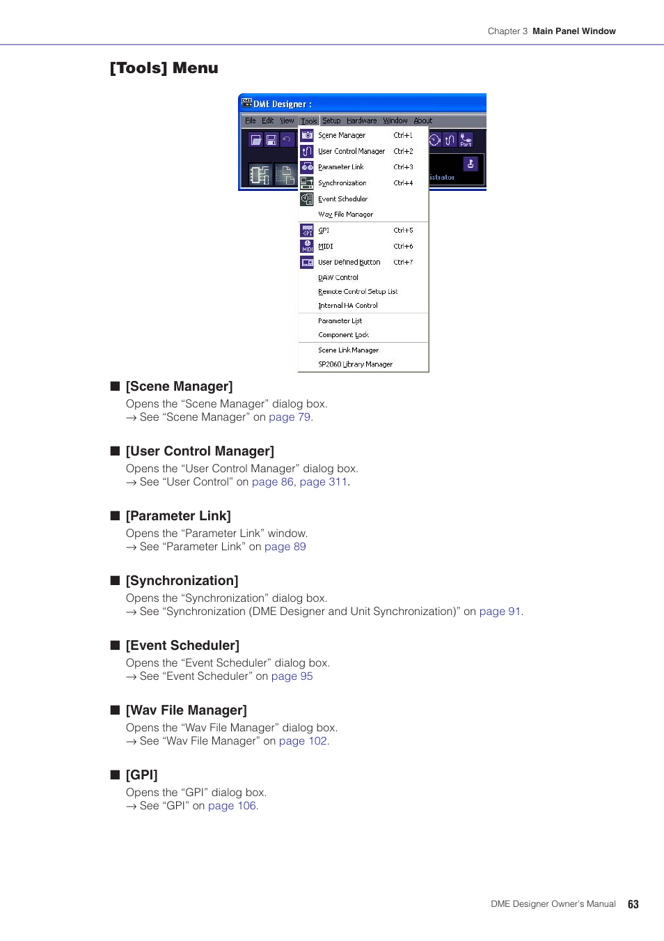 See “[gpi]” on, Tools] menu | Yamaha DME User Manual | Page 63 / 501